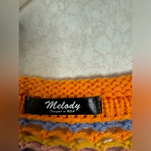 Melody Rainbow Striped Multi Color Women Sweater XL Loose Knit Colorful - Picture 4 of 9